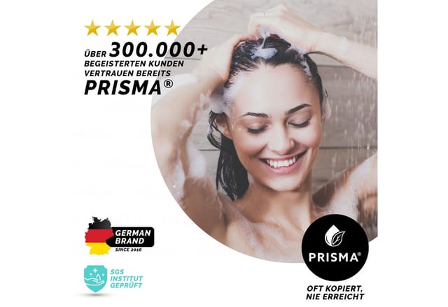 PRISMA Handbrause Filterdusche für ein einzigartiges Duscherlebnis mit mehr Wasserdruck, Wassersparend, 3 Strahlearten, Filterdusche