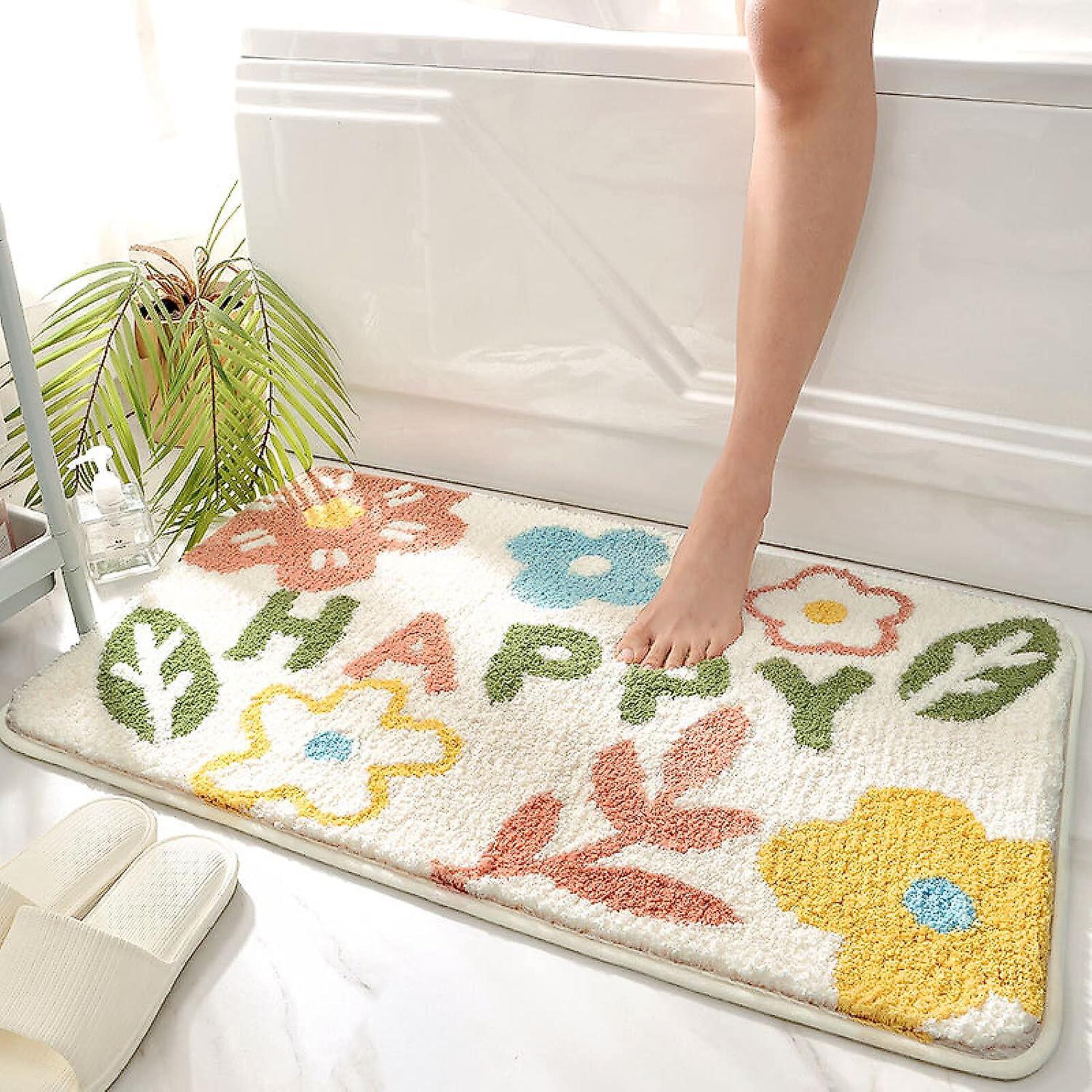 Rutschfeste Badematte Mit Pflanzen- Und Blumenmuster – Weiche Und Saugfähige Matte Für Badewanne Und Badezimmerboden – 40 X 60 Cm