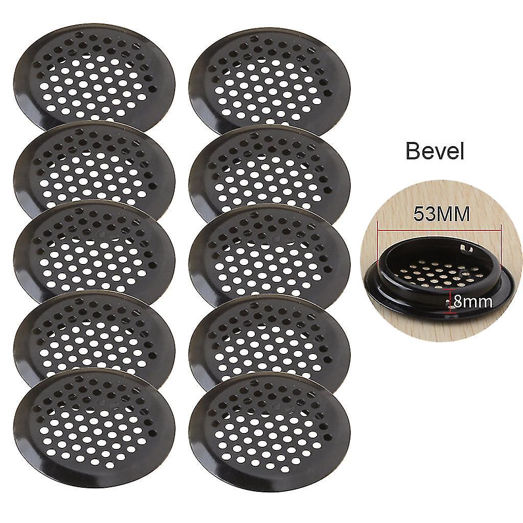 Packung Mit 10 Schwarzen Runden Lüftungsgittern Von 19 Bis 53 Mm Für Die Dachuntersicht, Aus Edelstahl, Mit Abgewinkelten Lamellen (53 Mm).