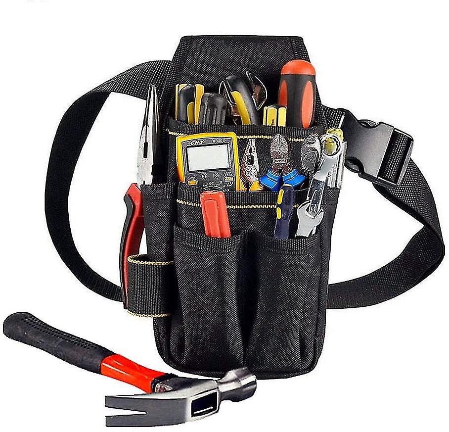 Professionelle Werkzeugtasche Zum Tragen Am Gürtel, 25,5 X 12,5 X 3 Cm, Schwarz, 15 Fächer, Dickes Und Wasserdichtes Doppelschichtmaterial