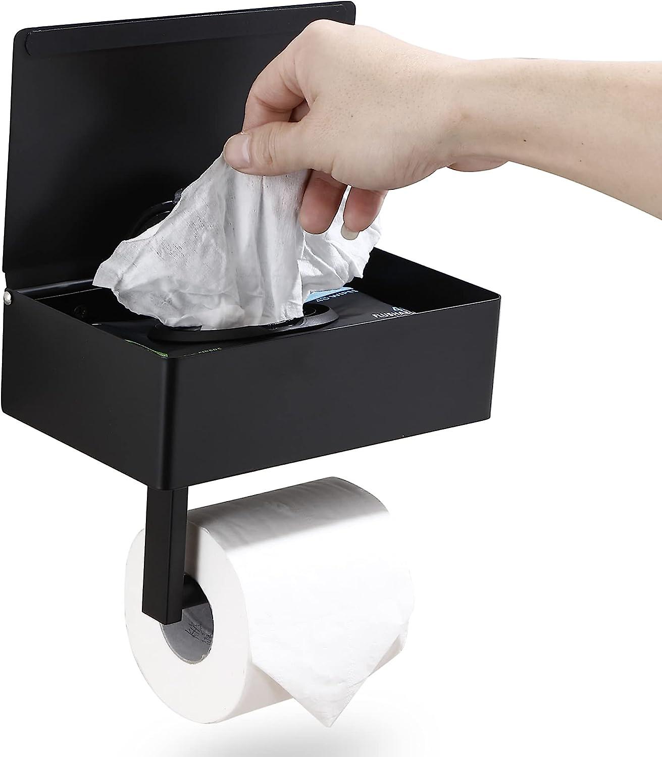 Wandmontierter Toilettenpapierhalter Aus Mattschwarzem Edelstahl Mit Ablage Und Feuchttuchspender – Badezimmer-aufbewahrungsorganizer