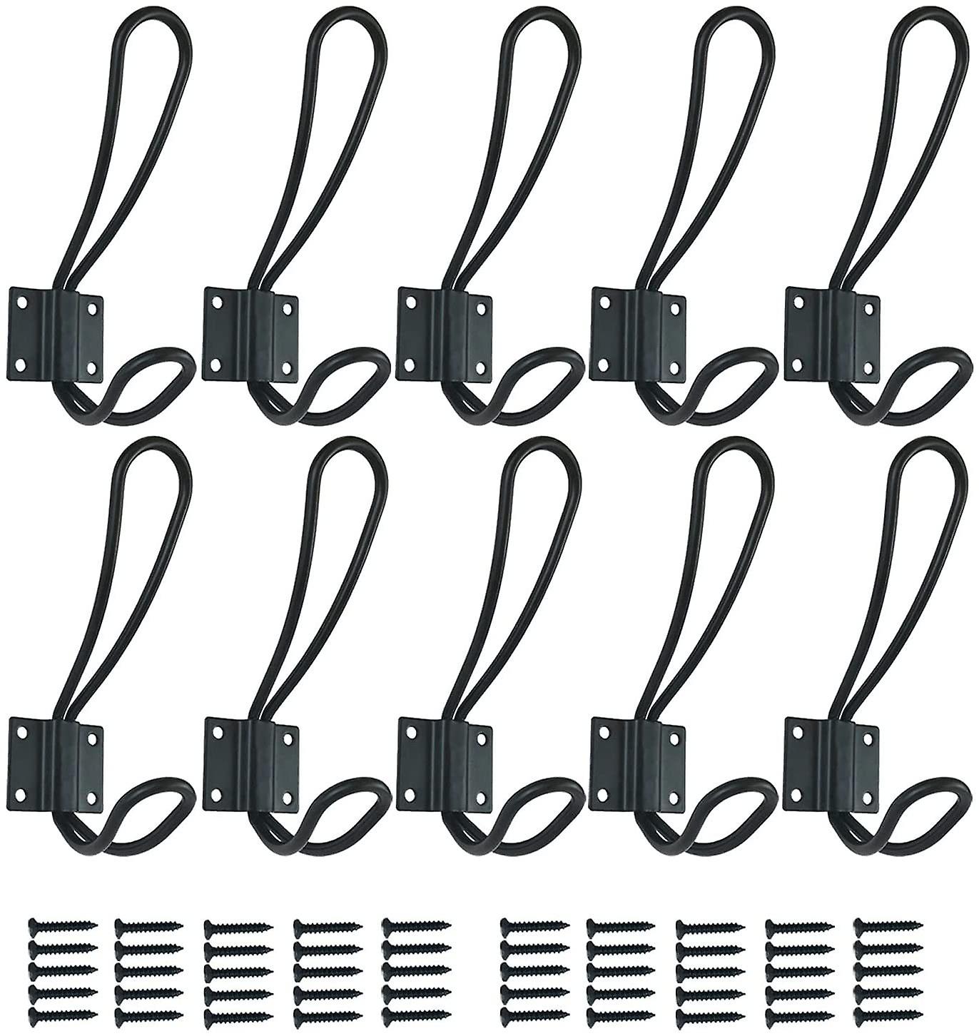 Set Mit 10 Schwarzen Metall-doppelbefestigungshaken Inklusive Schrauben Für Türen, Küchen Und Schlafzimmer