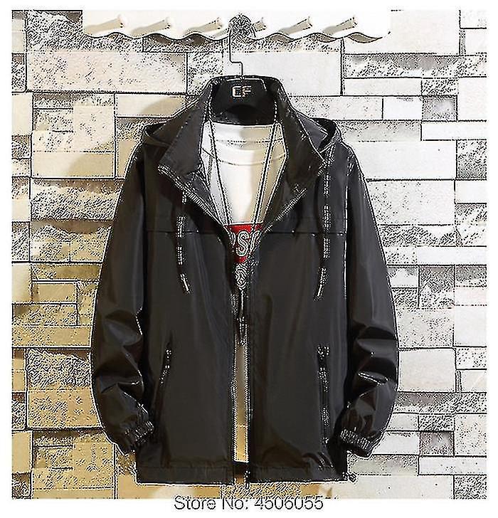 Herrenjacke In Übergröße (6xl, 7xl, 8xl), Leichte Windjacke Für Frühling/herbst, Bomberjacke Mit Kapuze, Streetwear-stil, Reißverschluss, Freizeit-sportbekleidung – Größe M – Farbe: Schwarz