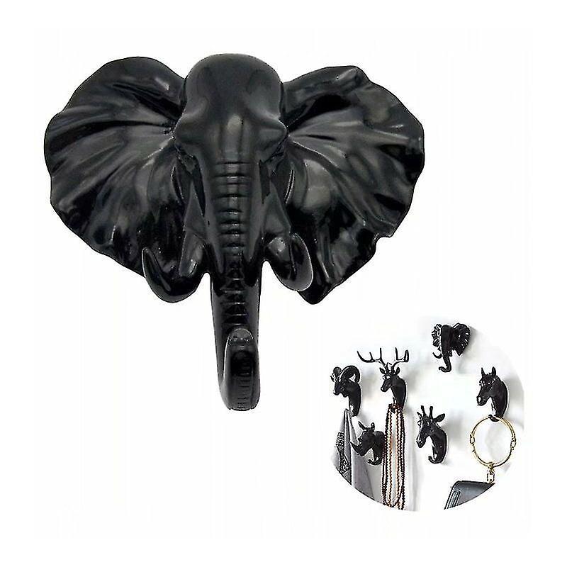 Tierförmiger Wandhaken, Schwarzer Elefant, Schlüsselhalter, Kleiderhaken, Aus Kunstharz
