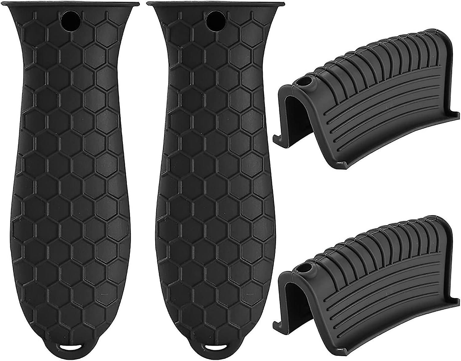 Set Mit 4 Schwarzen Silikon-ofenhandschuhen Für Gusseiserne Töpfe Und Pfannen