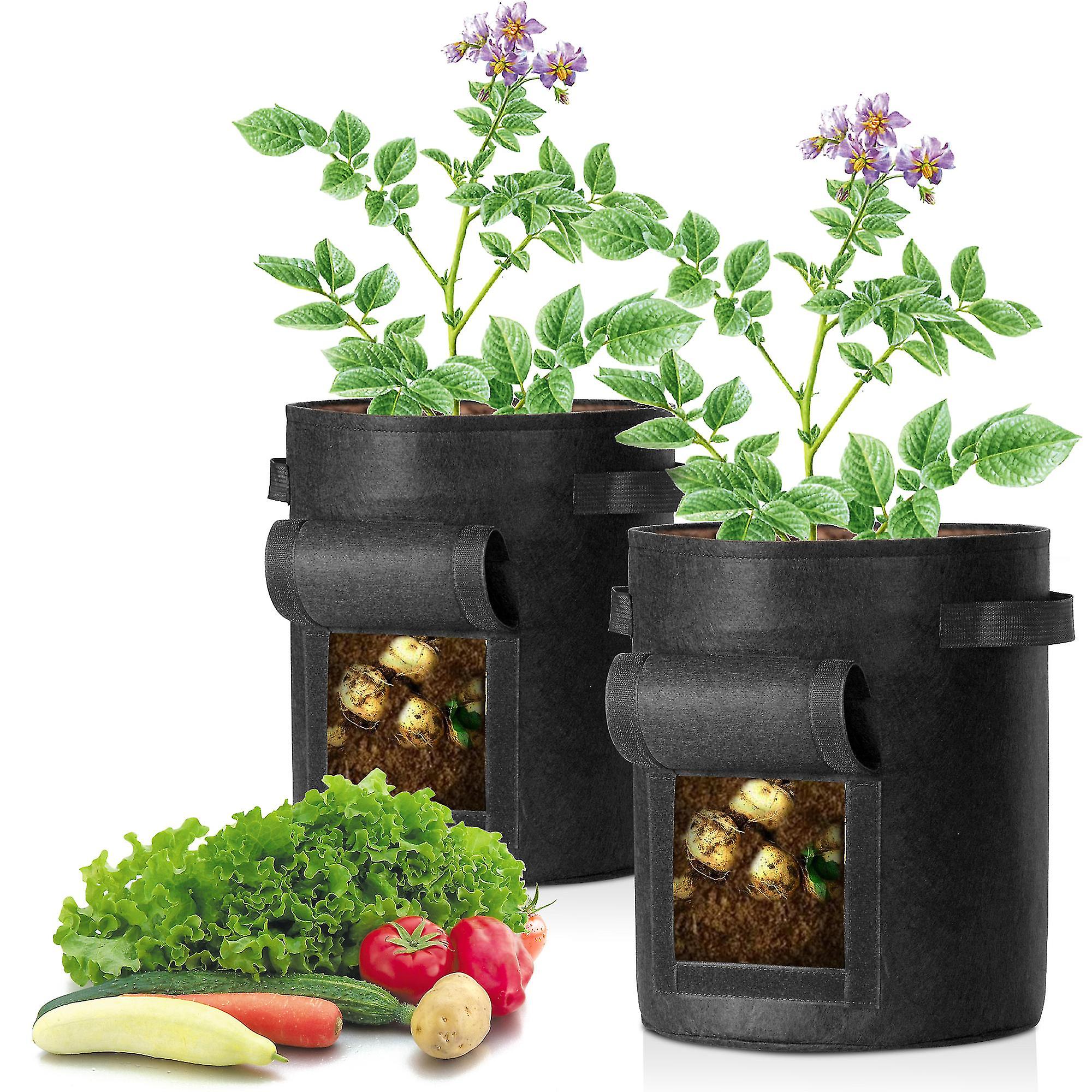 Set Mit 2 Kartoffelpflanzsäcken, Gemüsetöpfen Mit Klappe Und Griffen, 30 X 35 Cm, Schwarz