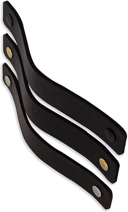 Tür- Und Schubladengriffe Aus Leder, 3er-set – 13,5 X 2,5 Cm – Geeignet Für Küche, Bad, Schränke Und Kommoden – Schwarzes Holz