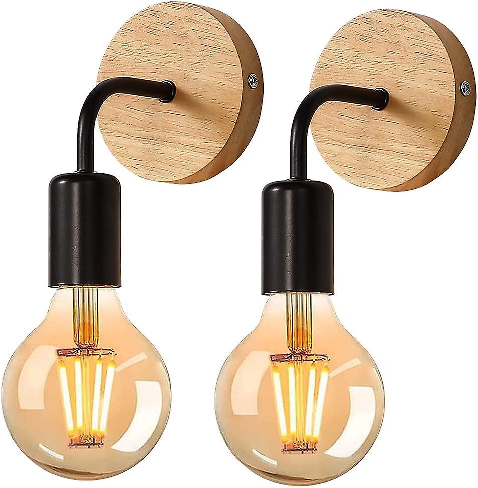Modernes Led-wandleuchten-set Im Industriestil Aus Holz Für Wohn- Und Schlafzimmer, Energieklasse E, Schwarz