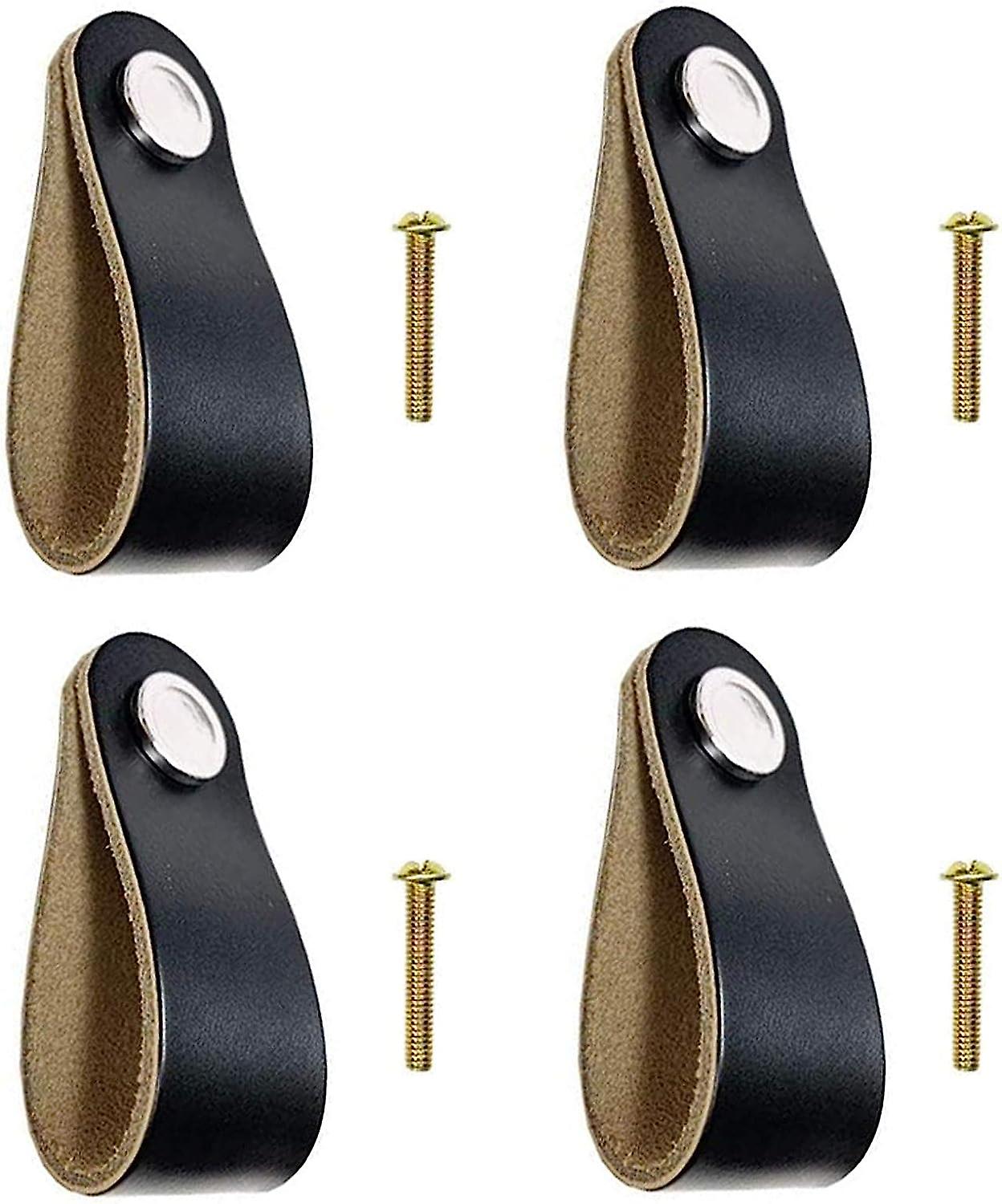 Set Mit 4 Schwarzen Ledergriffen Für Schubladen Inklusive 22-mm-schrauben, Für Schränke, Küchen Und Türen