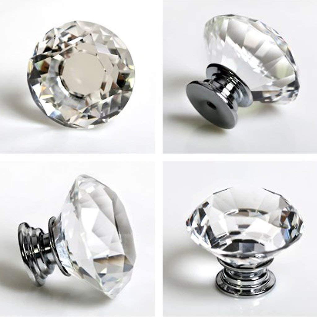 Set Aus 10 Dekorativen Griffen Aus Klarem Kristallglas Mit Diamanteffekt Für Schubladen Und Schränke, 40 Mm.