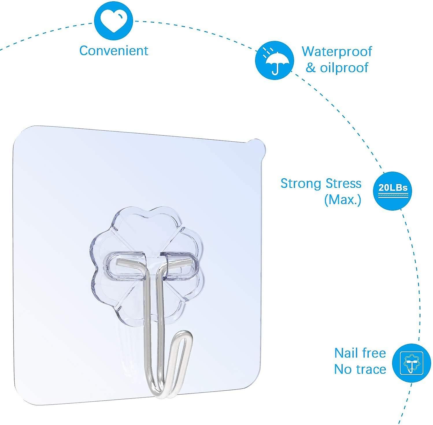 Packung Mit 12 Transparenten Und Wasserfesten Klebehaken, Rare Pearl - Tragkraft Bis Zu 8 Kg - Hängehaken Für Badezimmer (wand Und Decke)