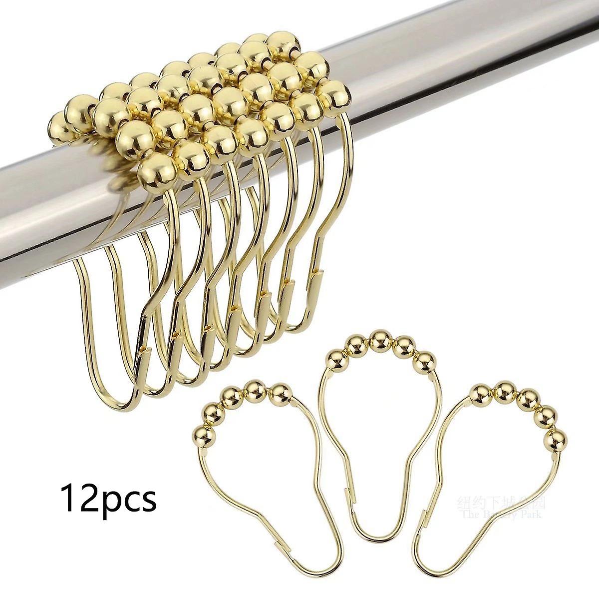 Rostfreie, Goldfarbene Metall-gardinenringe Mit Fünf Perlen In Form Einer Kalebasse – 12er-set