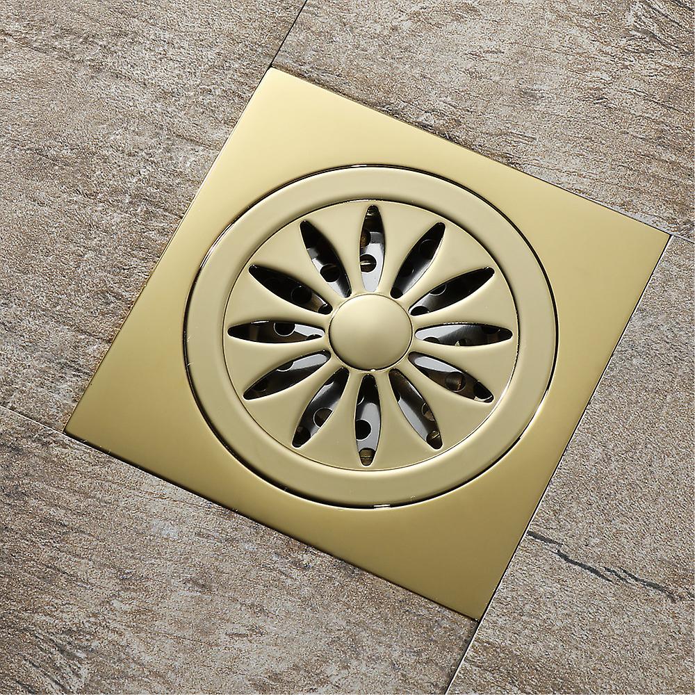 Quadratischer Bodenablauf Aus Champagnerfarbenem, Goldplattiertem Kupfer Für Badezimmer Mit Geruchsneutralisierungsfunktion, Moderner Duschablauf (abmessungen: 100 X 100 X 41 Mm)