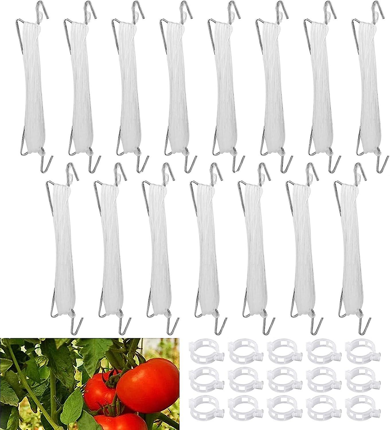 Set Mit 15 Weißen Tomatenhaken, 10 M Seil Und 15 Befestigungsclips – Ideal Für Gärten, Blumen Und Gemüse