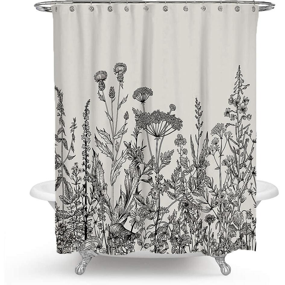 Wasserdichter Duschvorhang Mit Schwarz-weißem Blumenmuster – 180 X 200 Cm