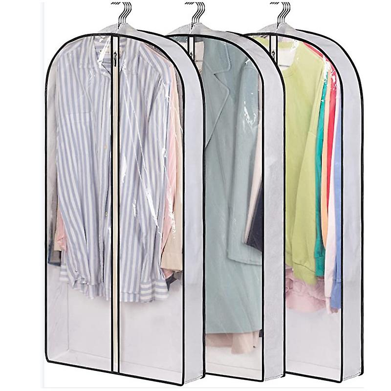 Set Mit 3 Transparenten Und Wasserdichten Kleidersäcken Mit Reißverschluss – Weiße, Staub- Und Mottendichte Aufbewahrungsbeutel, 60 X 100 + 10 Cm