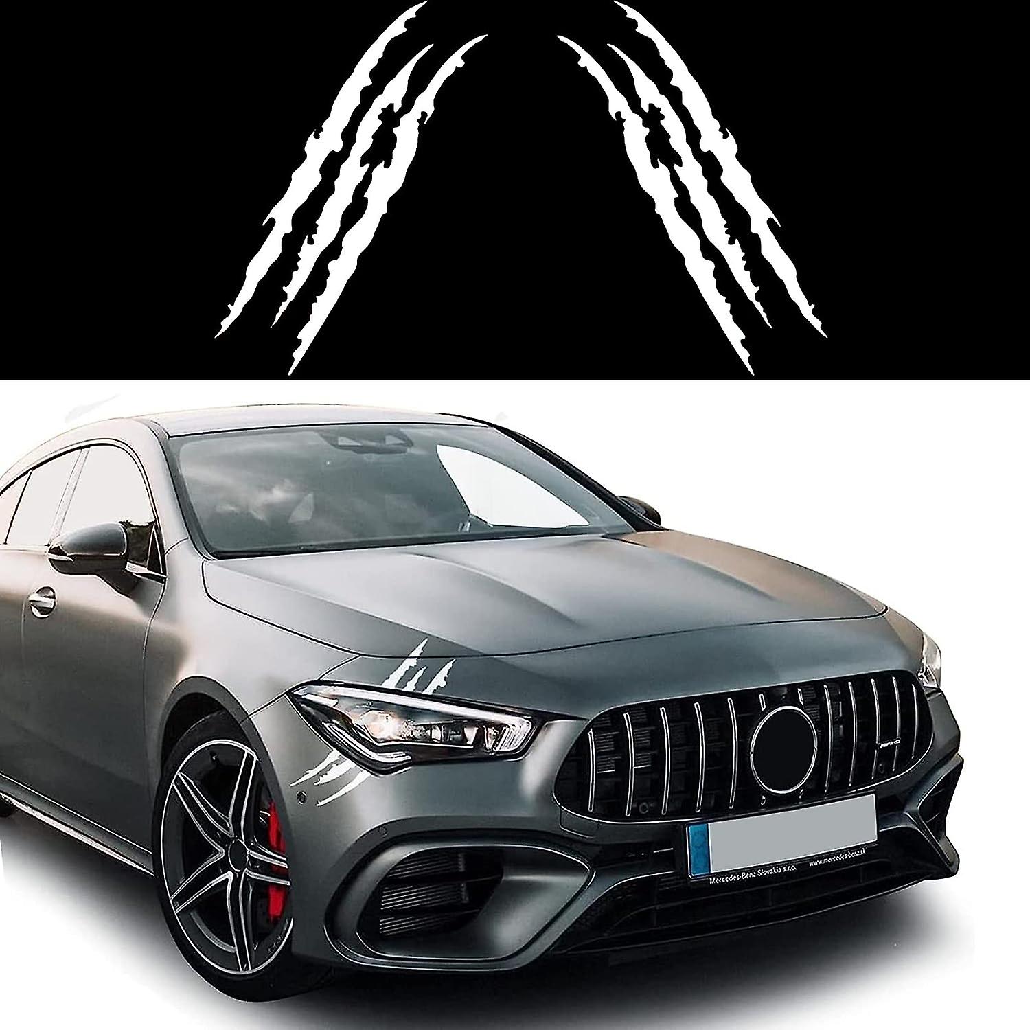 Zwei Weiße Vinyl-dekoraufkleber Mit Monsterklauen Für Autoscheinwerfer Und Augenbrauen.