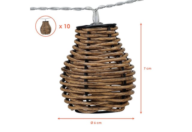 Spetebo LED-Lichterkette LED Rattan Lichterkette warm weiß - 10 LED / 180 cm, 10-flammig, Batterie betriebene Deko Lichterkette warm weiß für Innen