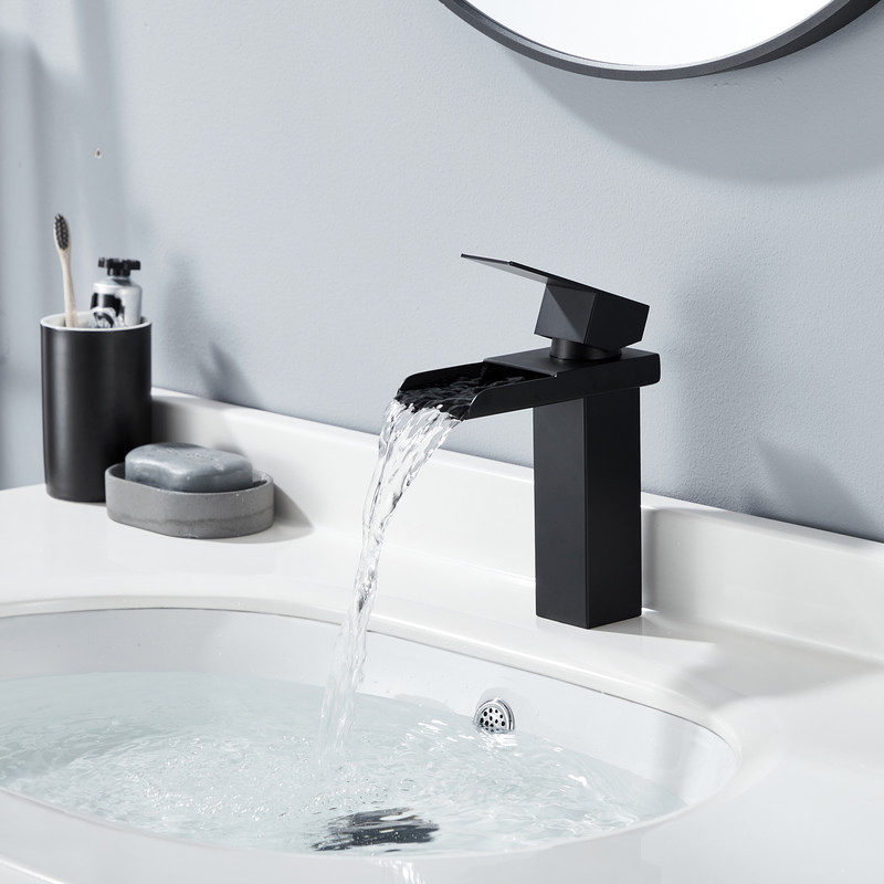 Waschtischarmatur Wasserfall Schwarz Messing Einhebelmischer Warm Kalt Verstellbar Moderne Badarmatur Für Waschbecken