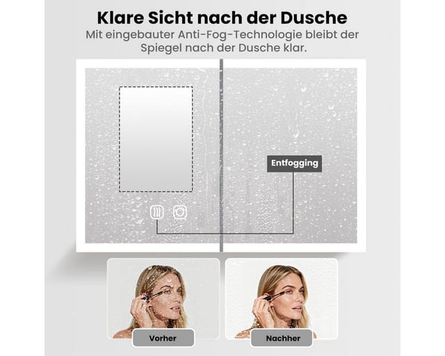 Gunuss Badezimmerspiegelschrank mit Beleuchtung 80 x 60 cm, Spiegelschrank mit Touch, 2 Türen (Hängeschrank mit LED Beleuchtung, 80 Länge x 60 Höhe x 14,5 Breite cm) Badezimmer Medizin Kabinett mit Defog, Stufenloses Dimmen, Steckdosen