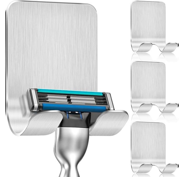 TUWENA Handtuchhaken 4 Stück Rasierer Halterung Dusche Haken, Edelstahl Rasierer Halter, Edelstahl Rasierer Hänger ohne Bohren, für Tür Wand Badezimmer, Küche