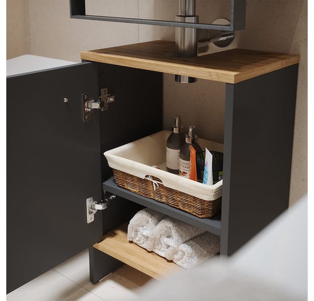 Vicco Waschbeckenunterschrank Karli, Anthrazit/Goldkraft Eiche, 38.2 x 57 cm mit der Tür (1-St)