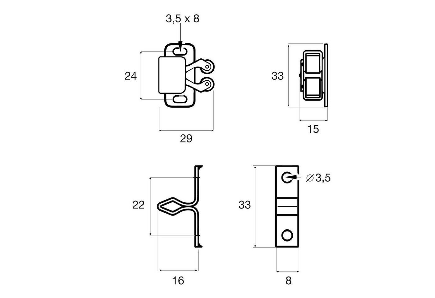 SO-TECH® Haftmagnetschnäpper Doppel-Rollenschnäpper verstellbar aus Stahl verzinkt Drucks, (1-tlg), 1 Stück, inkl. Gegenstück, Druckschnäpper Türschnäpper