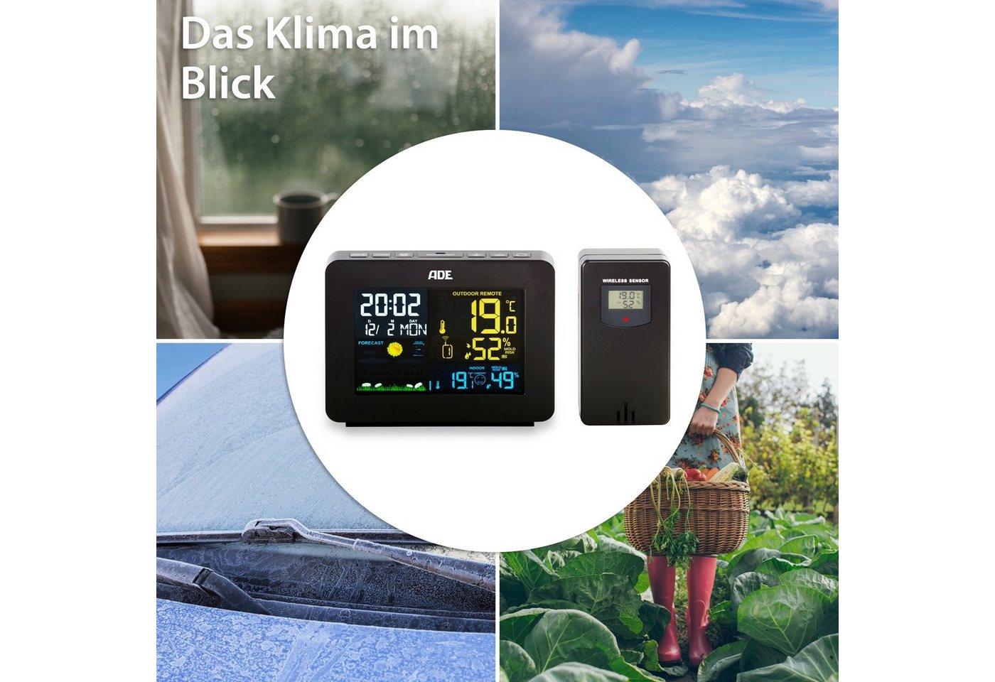 ADE Wetterstation Funk mit Außensensor, mit Vorhersage Funkwetterstation (mit Außensensor, mit animierter Wettervorhersage, Innen- und Außenhygrometer) Bild 3
