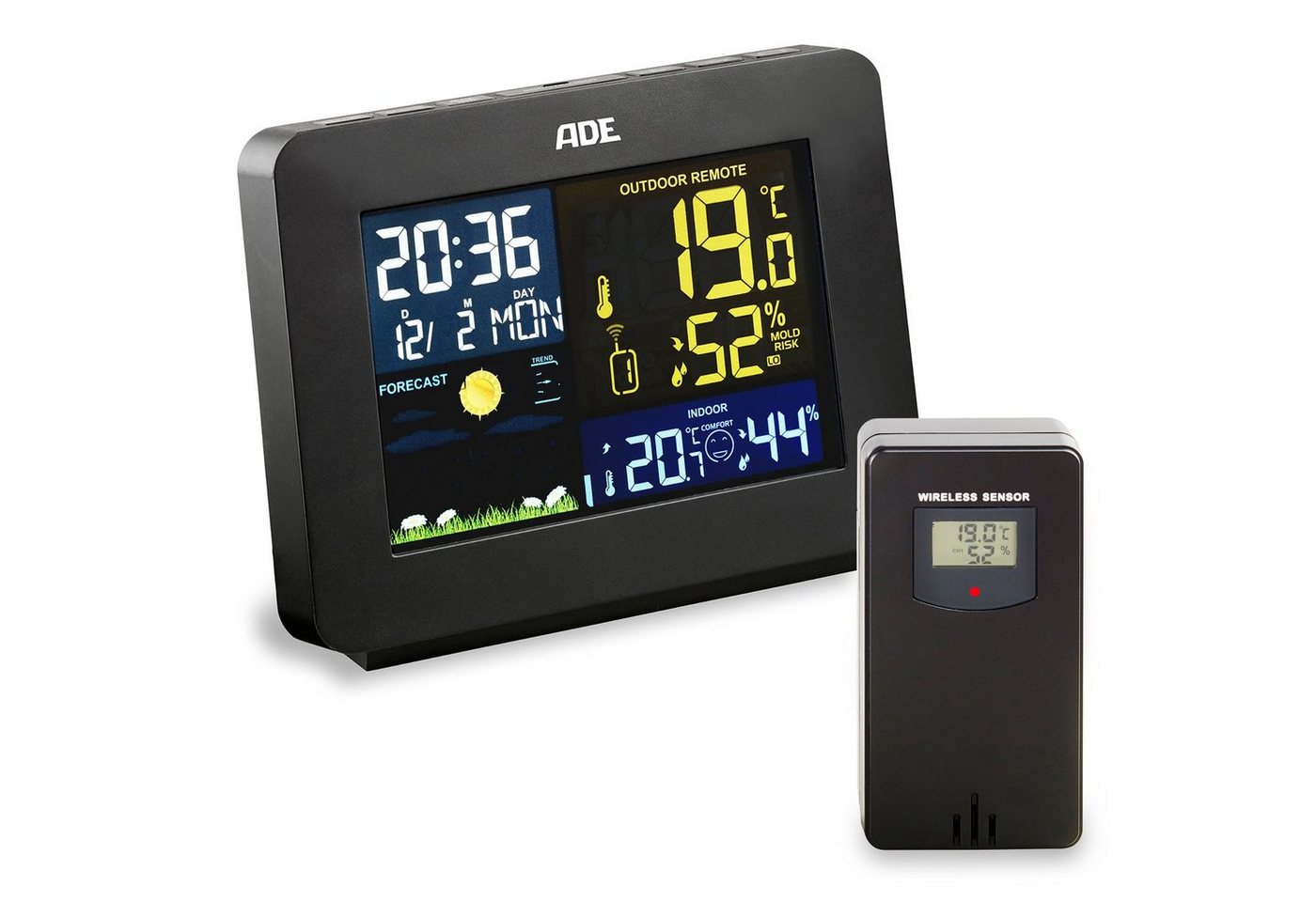 ADE Wetterstation Funk mit Außensensor, mit Vorhersage Funkwetterstation (mit Außensensor, mit animierter Wettervorhersage, Innen- und Außenhygrometer) Bild 4