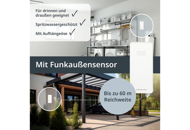 ADE Wetterstation mit Vorhersage und Lüftungsempfehlung Funkwetterstation (mit Außensensor, animierte Wettervorhersage, Wecker mit 2 Weckzeiten, Kalender)