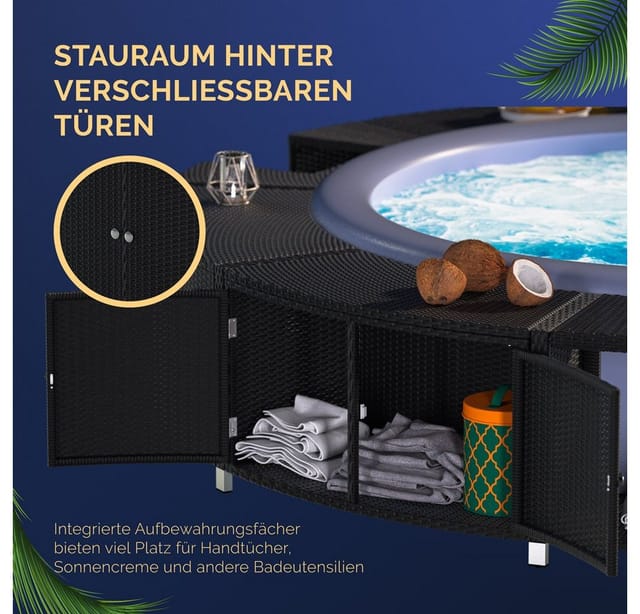 Casaria Pool, Verkleidung Polyrattan Innen Ø206cm Einstieg in FSC®-zertifiziert Holz