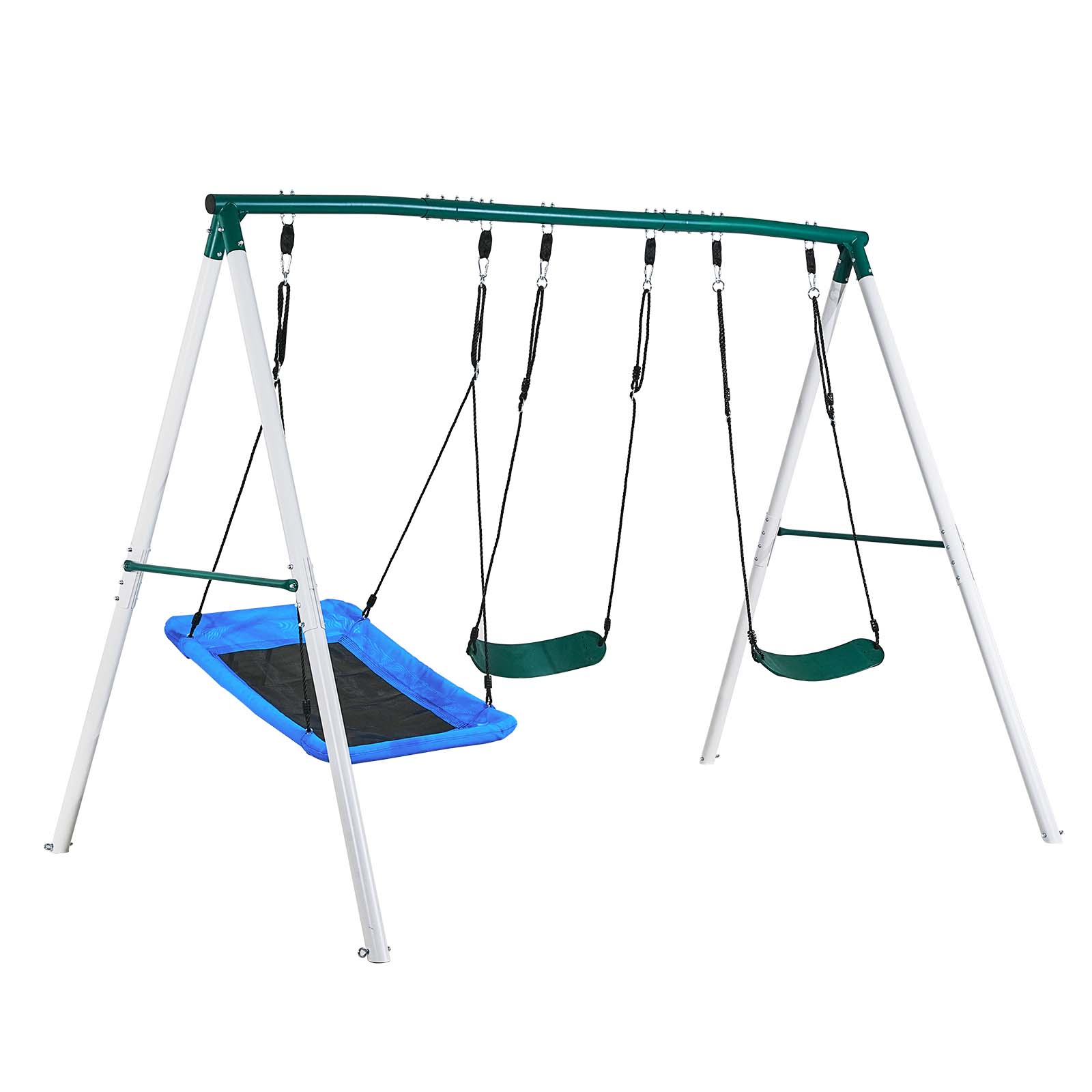 Mophorn Gartenschaukel Mit A-förmigem Metallrahmen & Zwei Sicherheitsgurten, Schaukelsitz (110 X 80 Cm), Belastbarkeit Bis 318 Kg, Outdoor-schaukelset, Stabilisiert Durch Spiralförmige Bodenanker