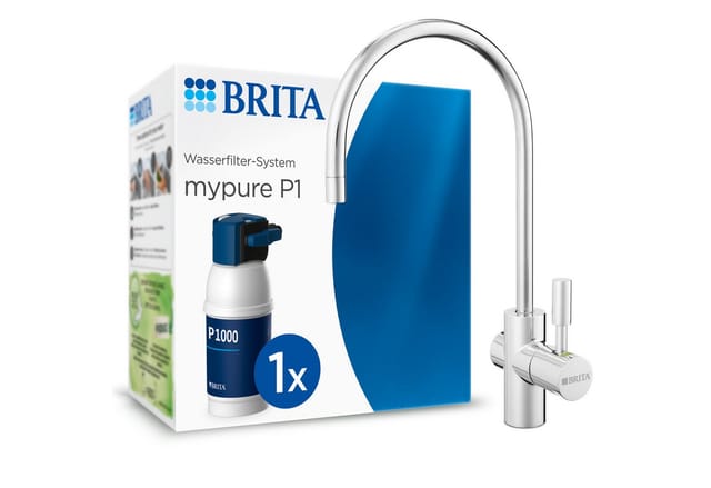 BRITA Küchenarmatur mypure P1 (Armatur, Kartusche, Filterkopf, Halterung, Schläuche, Adapter, T-Stück) reduziert Kalk, Chlor, Blei & Kupfer im Leitungswasser