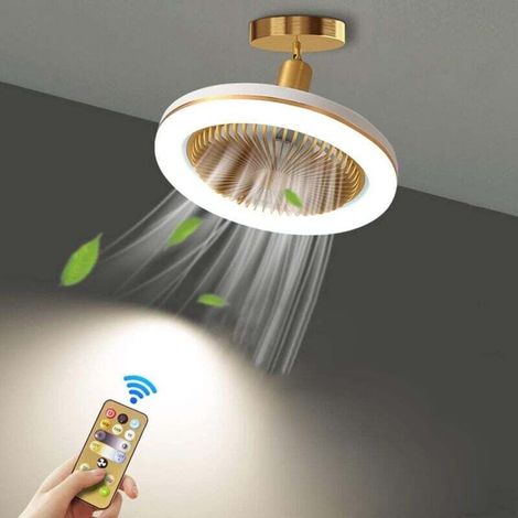 Sabir Geräuschloser Deckenventilator Mit Integrierter 30-w-led-leuchte Und Dimmbarer Fernbedienung, E27-fassung, Kleine Deckenleuchte, Ventilator Für Schlafzimmer, Esszimmer, Küche, Verstellbarer Wink