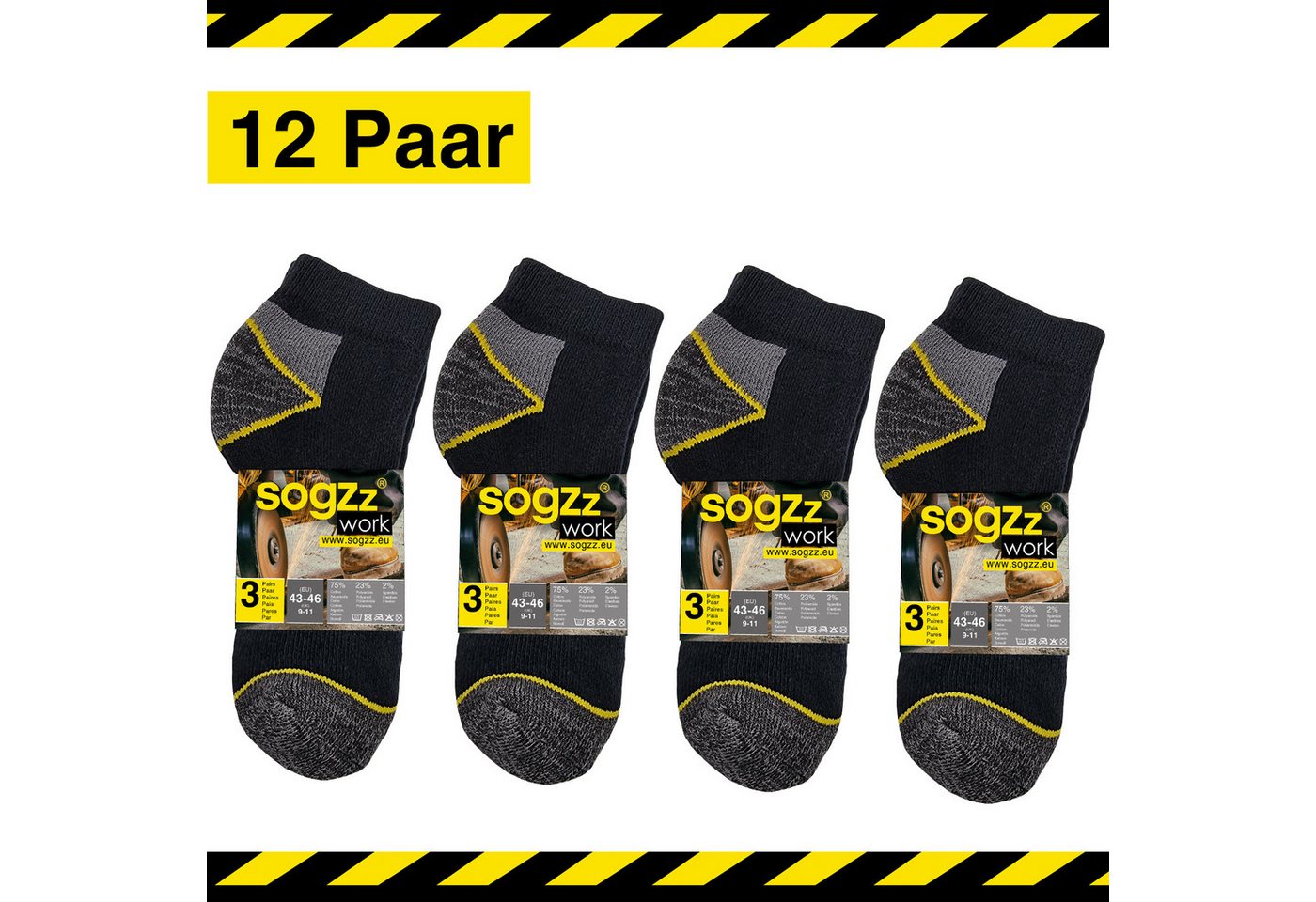 sogzz Arbeitssocken 6-12 Paar Herren kurz verstärkt Arbeit Sneaker Socken 75% Baumwolle (Modell: sogzz WORK Sneaker Basic, 12-Paar) Bild 4