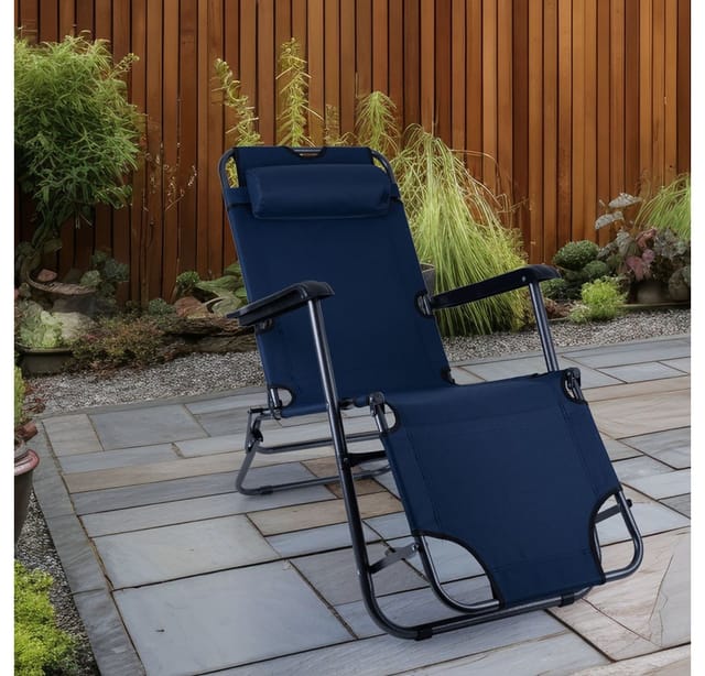 etc-shop Klappstuhl, Campingstuhl Klappstuhl mit Kopfkissen Gartenstuhl klappbar L 153 cm