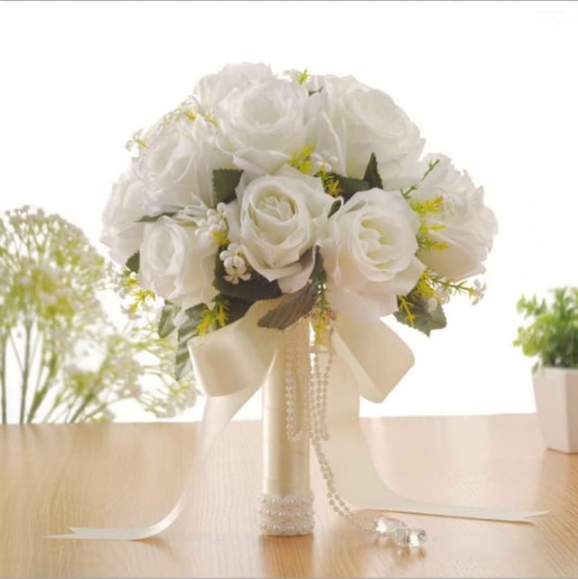 Kunstblumenstrauß Brautstrauß Hochzeit Koreanischer Stil Weiß Falsche Rosen Brautstrauß, FELIXLEO