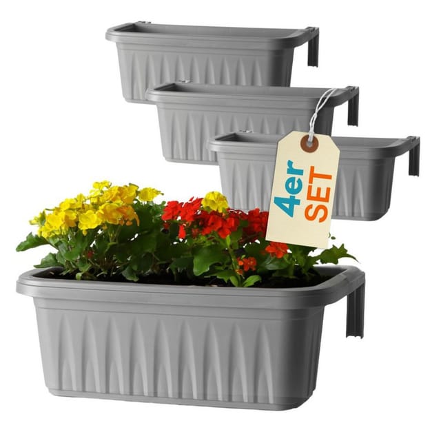 GarPet Balkonkasten 4er Set Blumenkasten Balkon Geländer Kasten Halterung Wasserspeicher