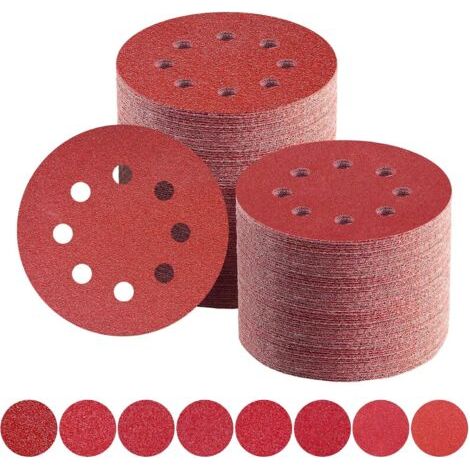 Sabir 125 Mm Schleifscheiben Mit Gemischter Körnung (40/60/80/100/120/150/180/240) – 80 Stück, 8 Löcher, Für Exzenterschleifer