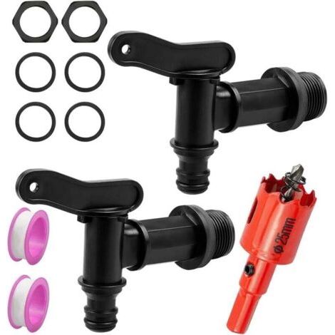 Sabir Set Mit 2 Kunststoff-regenwassersammelhähnen – Einfache Installation – Kompatibel Mit Fässern Und Tanks – Abmessungen: 117 X 76 X 61 Mm