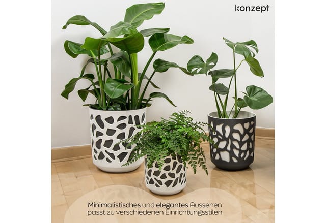 KONZEPT Blumentopf großer Übertopf aus Kunststoff für Zimmerpflanzen (1 St., 19 oder 25 cm im Durchmesser), ideal für Wohnzimmer, Küche und Balkon