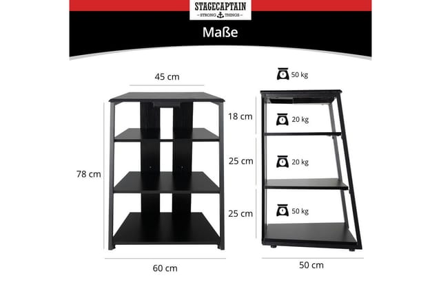 Stagecaptain TV-Regal HR-604 BK Audio Rack - Stylisches HiFi-Regal für Musikliebhaber, Inkl. kleine Schublade für Zubehör