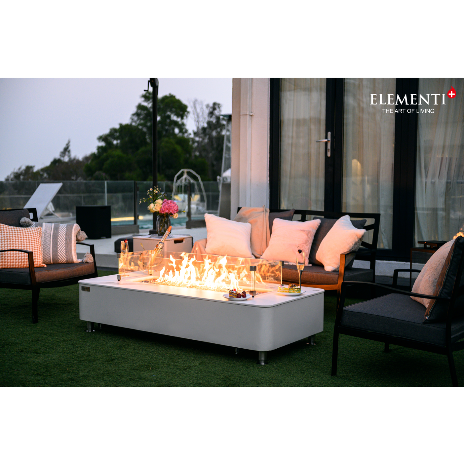 Elementi Gasfeuerstelle "athen" In Marmor-optik, Weiß, 157,5 X 76,2 X 35,6 Cm (l X B X H)