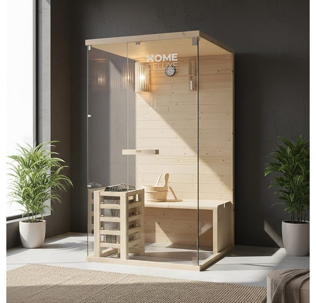 HOME DELUXE Sauna ARUNA für 1-2 Personen, BxTxH: 100 x 110 x 190 cm, inkl. 3,6 kW Elektro-Ofen, Fichtenholz, Komplett-Set