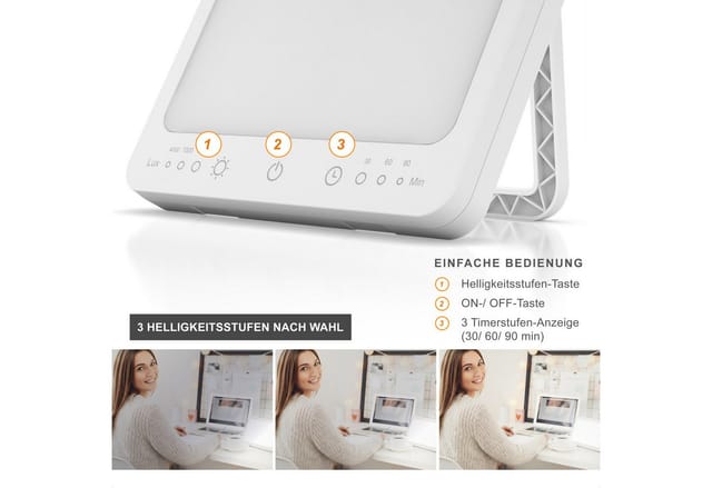 Mybeo Tageslichtlampe LED Lichttherapielampe, Tageslichtleuchte mit Standfuß, Lichtdusche, Dimmfunktion, verschiedene Lichtmodi, LED fest integriert