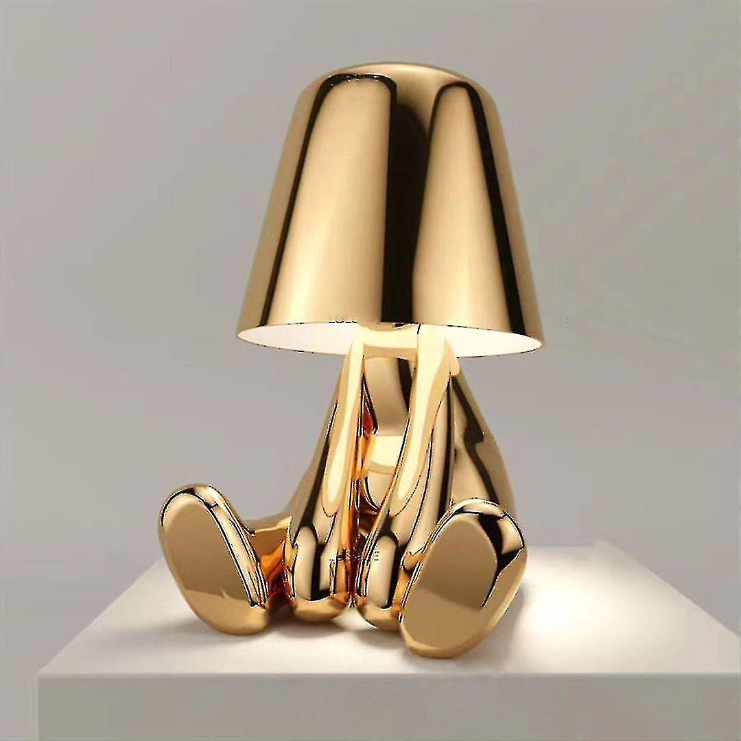 Goldene, Berührungsempfindliche Nachttischlampe, Kabellose, Wiederaufladbare Und Tragbare Schreibtischlampe Thinker Mit Usb-ladefunktion – I-gold
