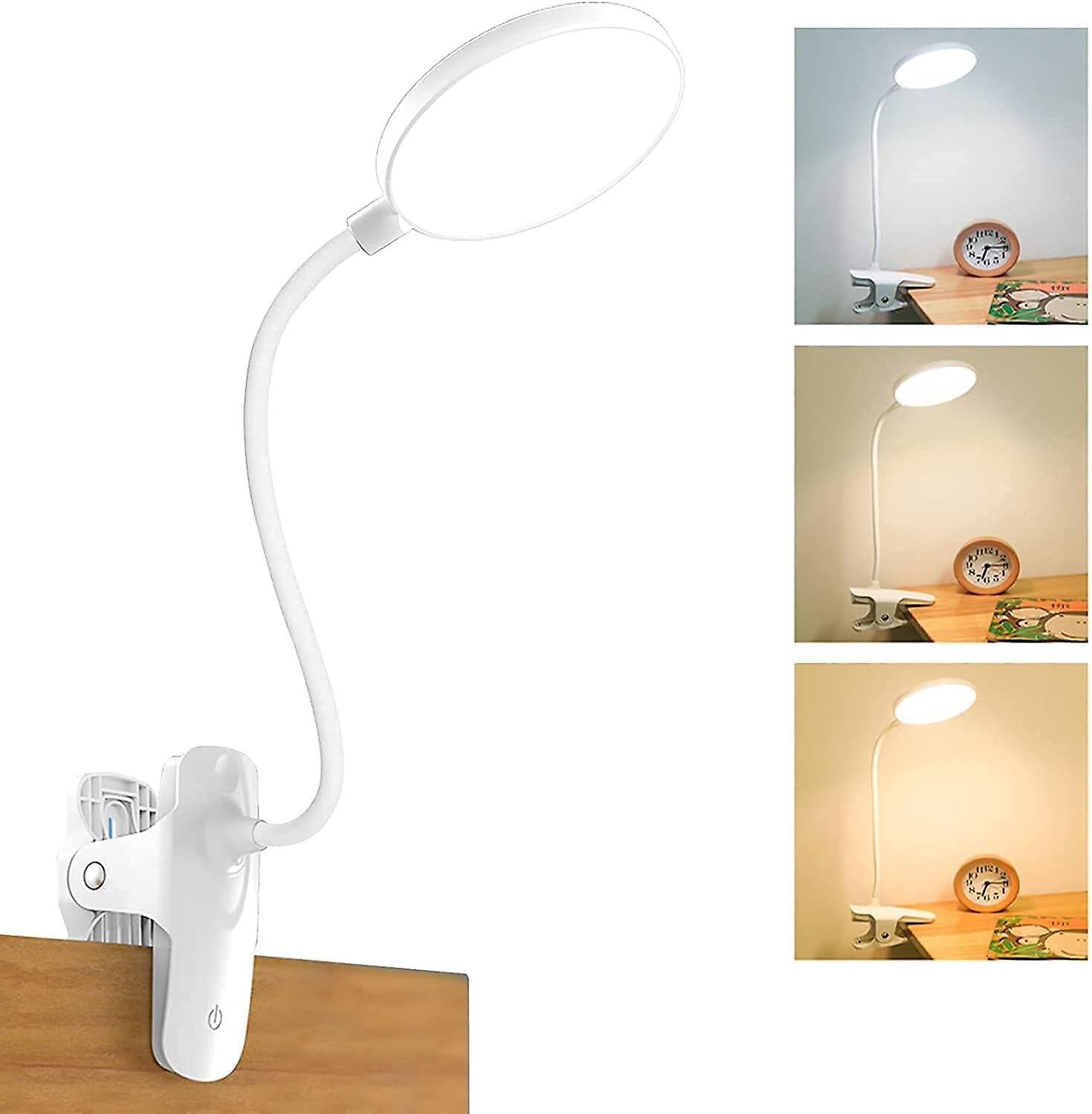 Wiederaufladbare Und Flexible Led-schreibtischlampe Mit Klemme, 3 Farben, 3 Helligkeitsstufen Und Usb-touch-steuerung – Tragbare 360°-klemm-leselampe Für Kinder