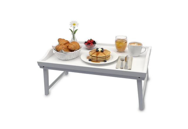 relaxdays Tabletttisch Betttablett aus Bambus, weiß