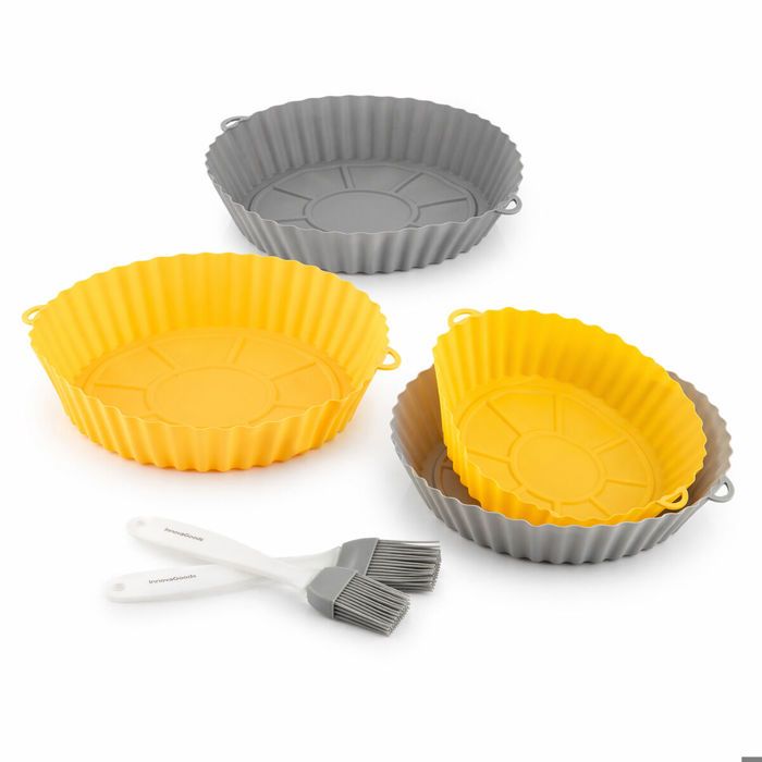 4er-pack Silikonbehälter Mit Griffen Für Die Heißluftfritteuse Und 2 Pinsel Von Innovagoods Küchenzubehör