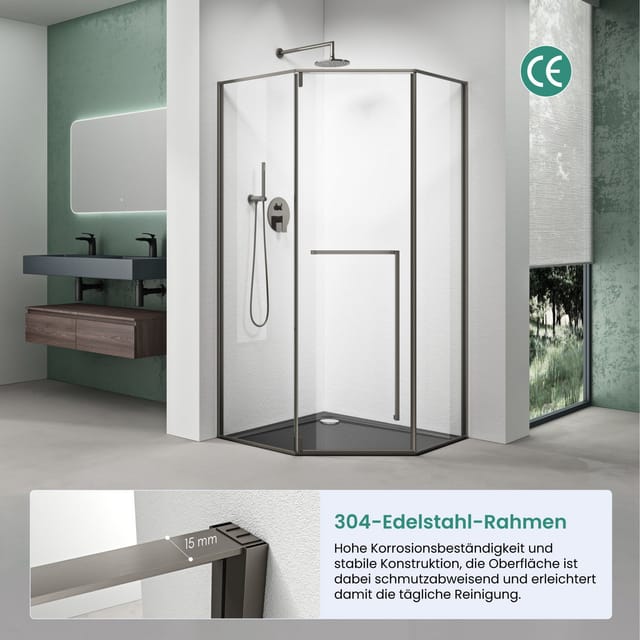 Mai & Mai Fünfeckdusche Duschkabine Eckdusche 8mm ESG-Glas mit Nano H:200cm Rav68K-P, BxT: 90x90 cm, Sicherheitsglas, Nano-Beschichtung, ESG-Glas